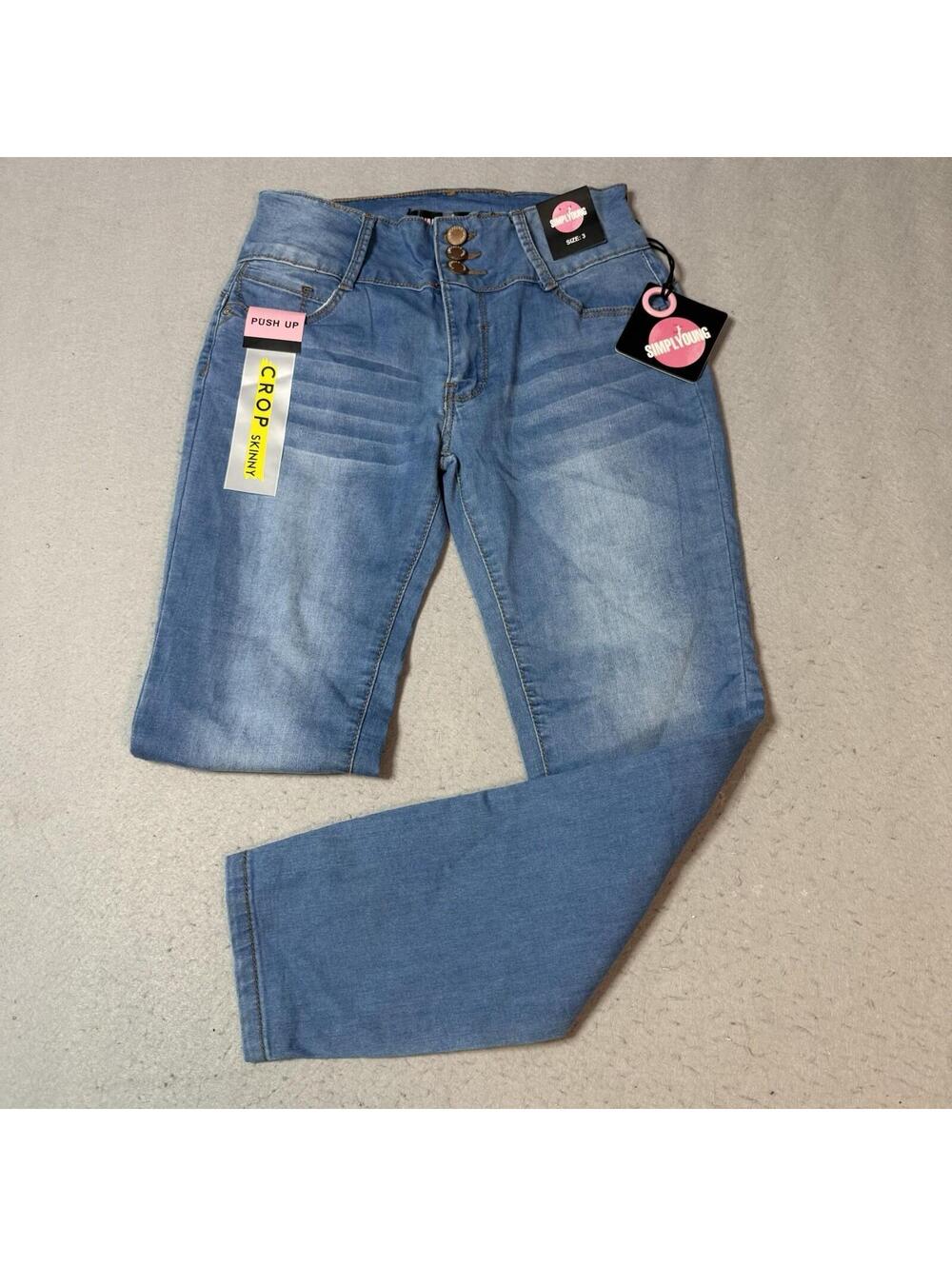Simply Young Push Up Crop Skinny Jeans Womens Size 3 Light Wash NWT